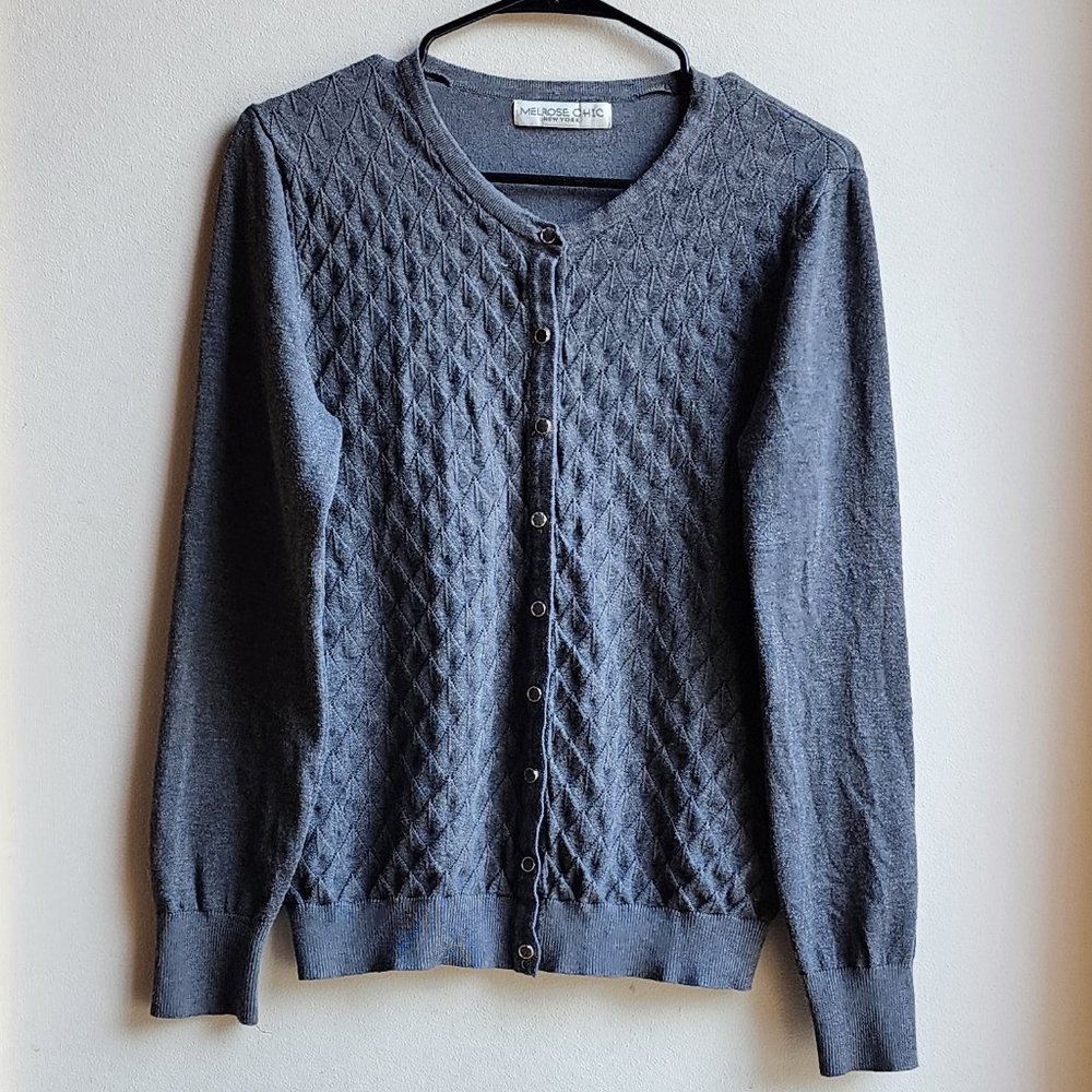 Melrose Chic Gray Quilted Cardigan Sweater Size Medium